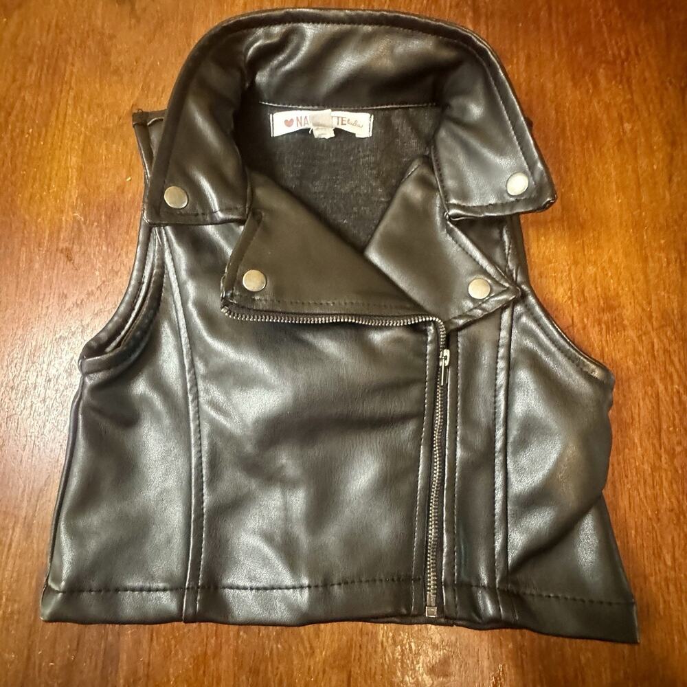 Nanette Lepore Girls Faux Leather Moto Vest Black Size 5 Zip Snap